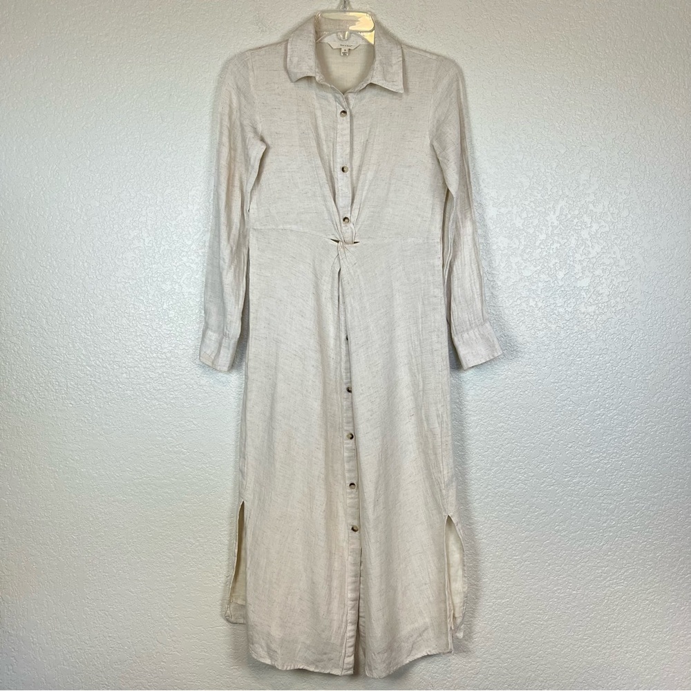 Sim & Sam Dress Women's Beige Neutral Shirt Button Front Twist Midi Small